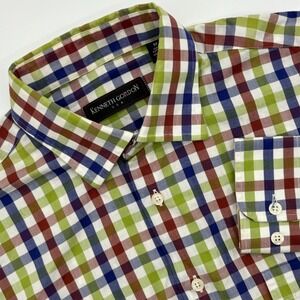 Kenneth Gordon Checkered Long Sleeve Button Up Shirt Men's Medium Cotton